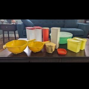 Tupperware Food Storage Set - Yellow, Red, Green, White